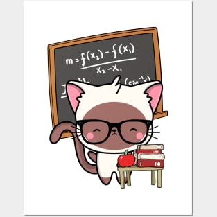 Funny White Cat is teaching Posters and Art